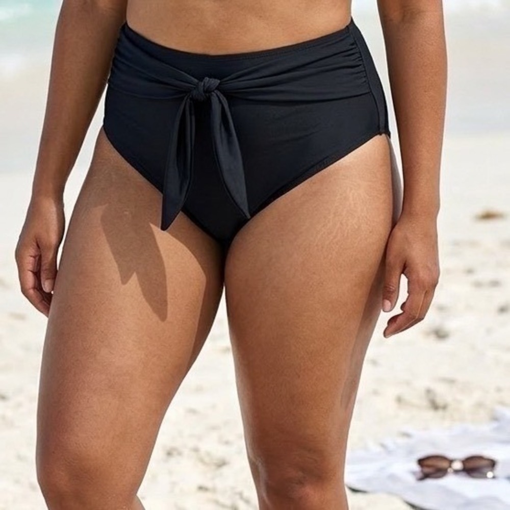 Mara Hoffman Lydia High Waisted Bikini Bottom Black Tie Front XL New Sustainable